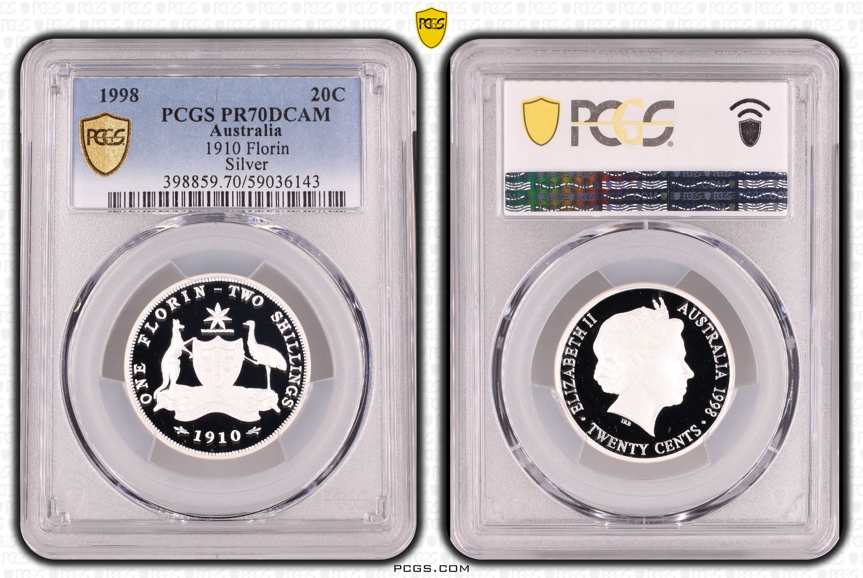 1910 Florin Silver, Twenty Cent, 1998, PCGS PR70DCAM