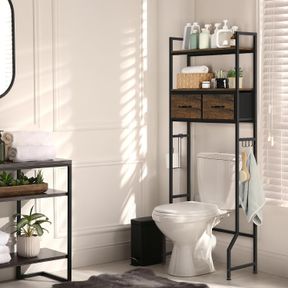 OVER THE TOILET STORAGE CABINET WITH FABRIC DRAWERS BATHROOM STORAGE OVER TOILET FIT MOST TOILETS, RUSTIC BROWN