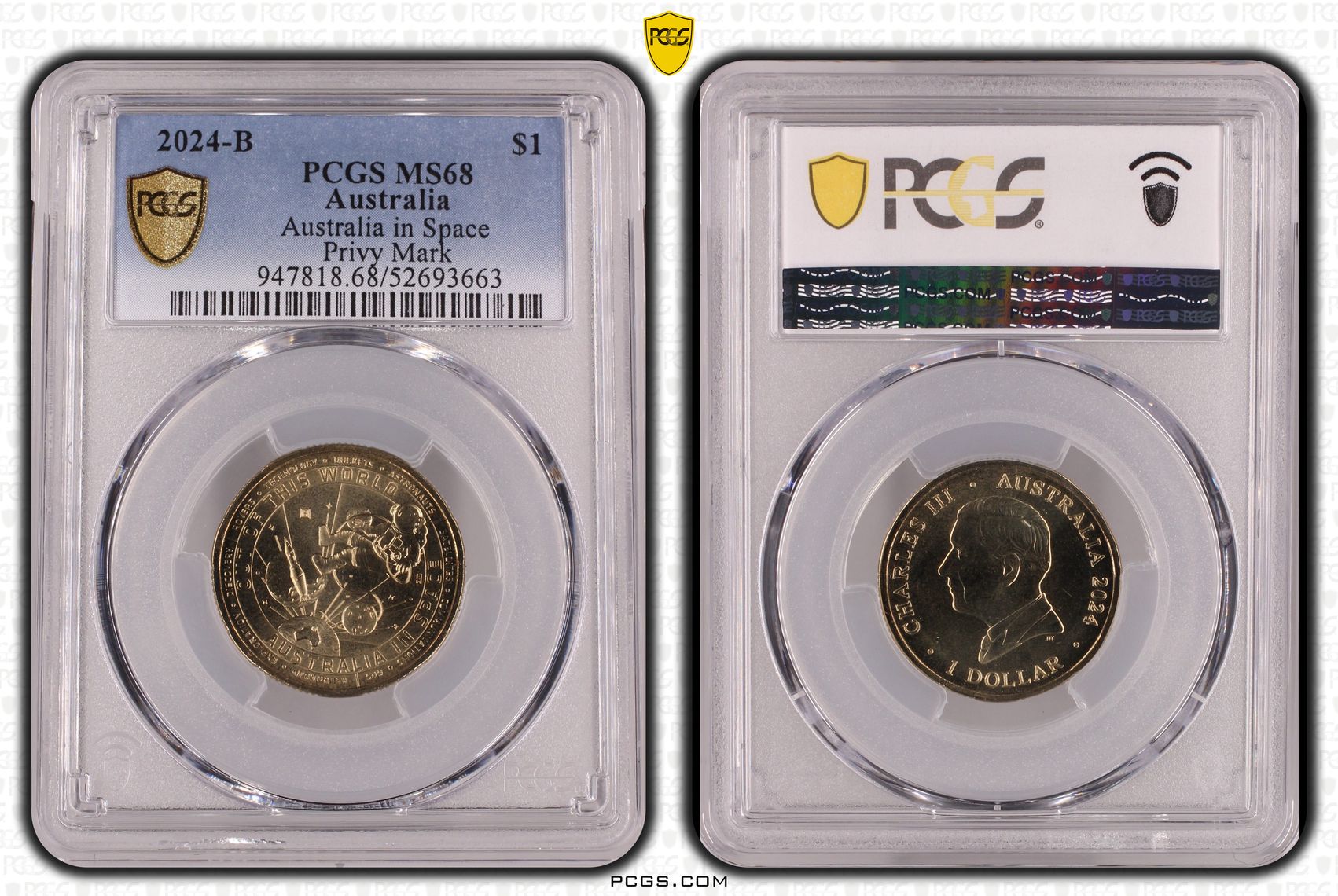 Australia in Space Privy Mark, One Dollar, 2024-B, PCGS MS68