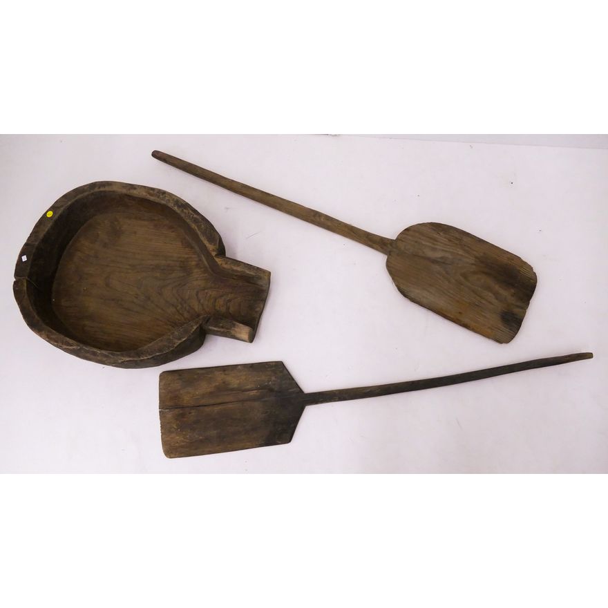 3pc Antique Japanese Food Paddles & Bowl- 27-48''