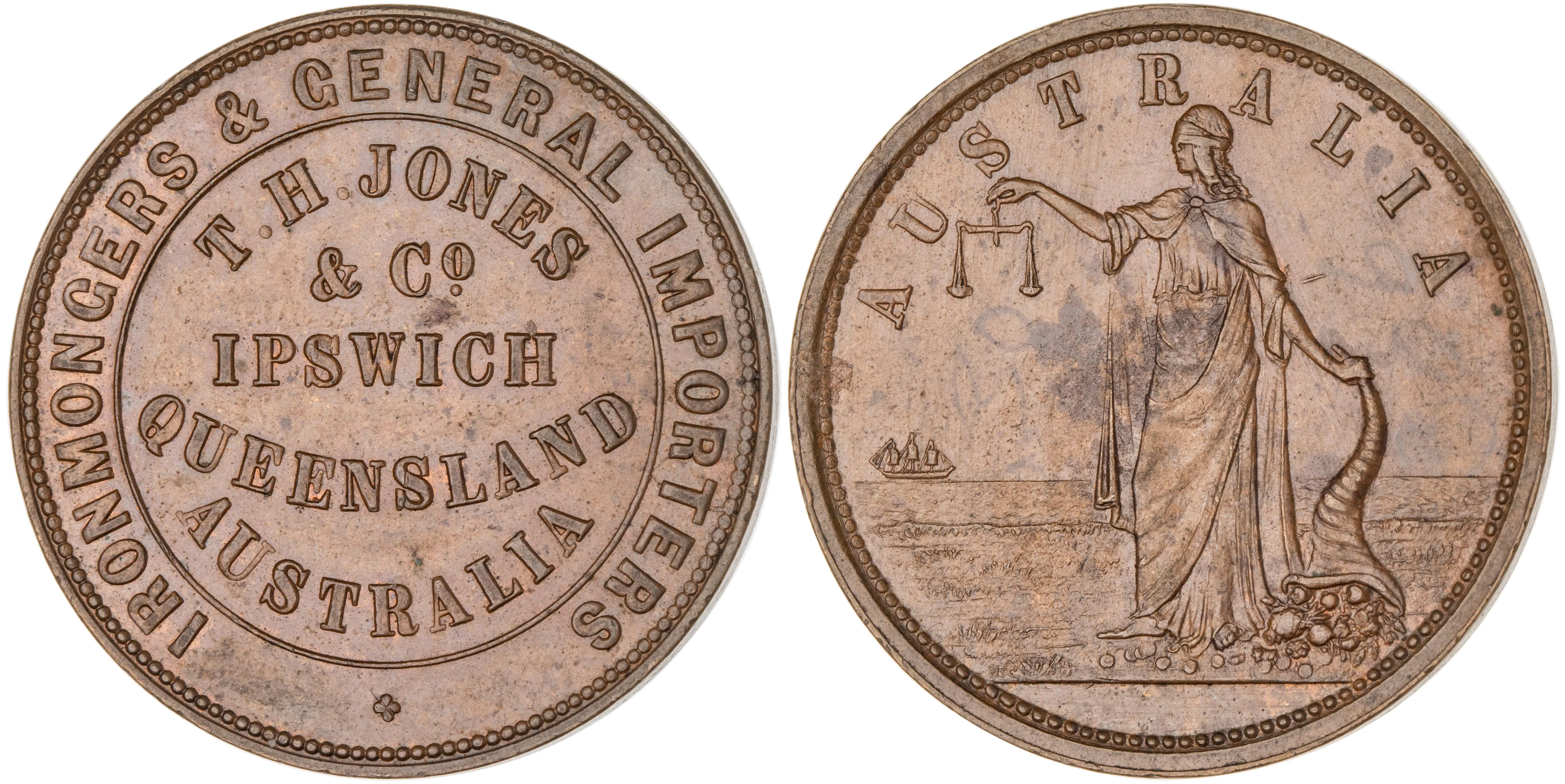 Ipswich, Queensland, T. H. Jones & Co., Penny, UNC