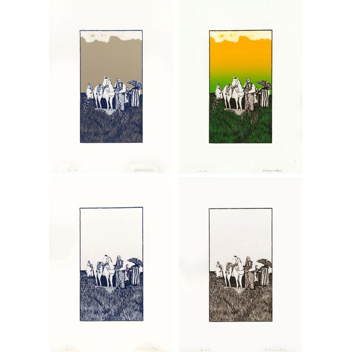 Set of Four (Indian Landscape States) by Fritz Scholder (1937-2005)