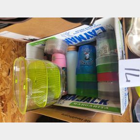 Multi tier plastic storage container and drinking glasses