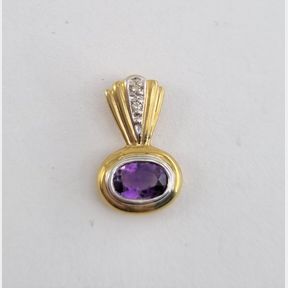 OVAL CUT AMETHYST IN YELLOW GOLD PENDANT WITH 1 ROUND DIAMOND - 51620/150