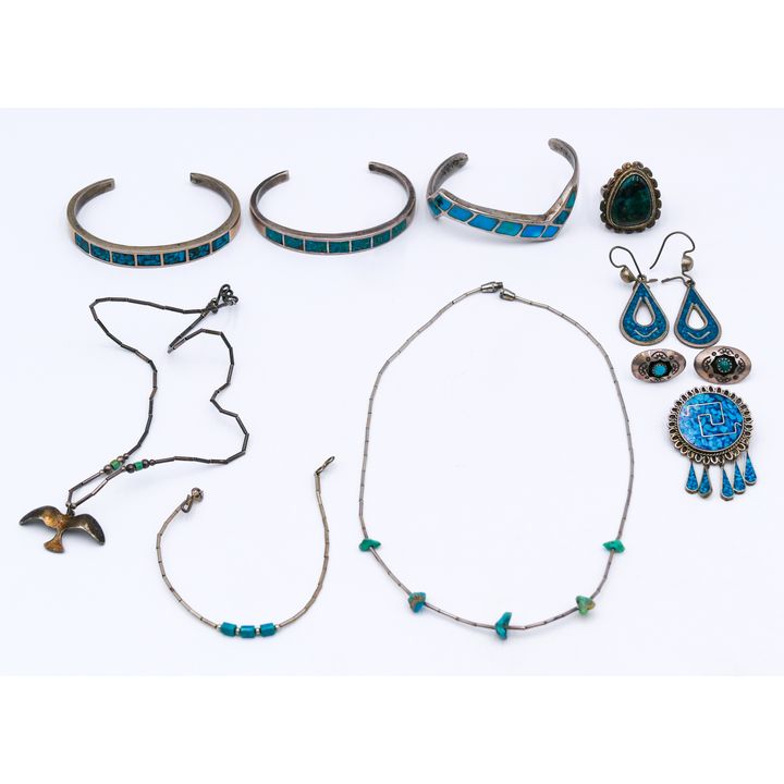 2 Boxes Old Navajo Sterling & Turquoise Jewelry