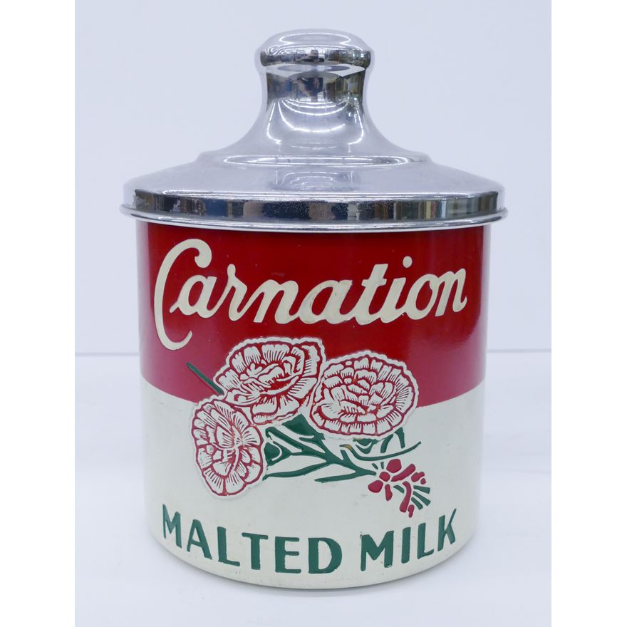 Vintage Carnation Malted Milk Canister- 8.5''