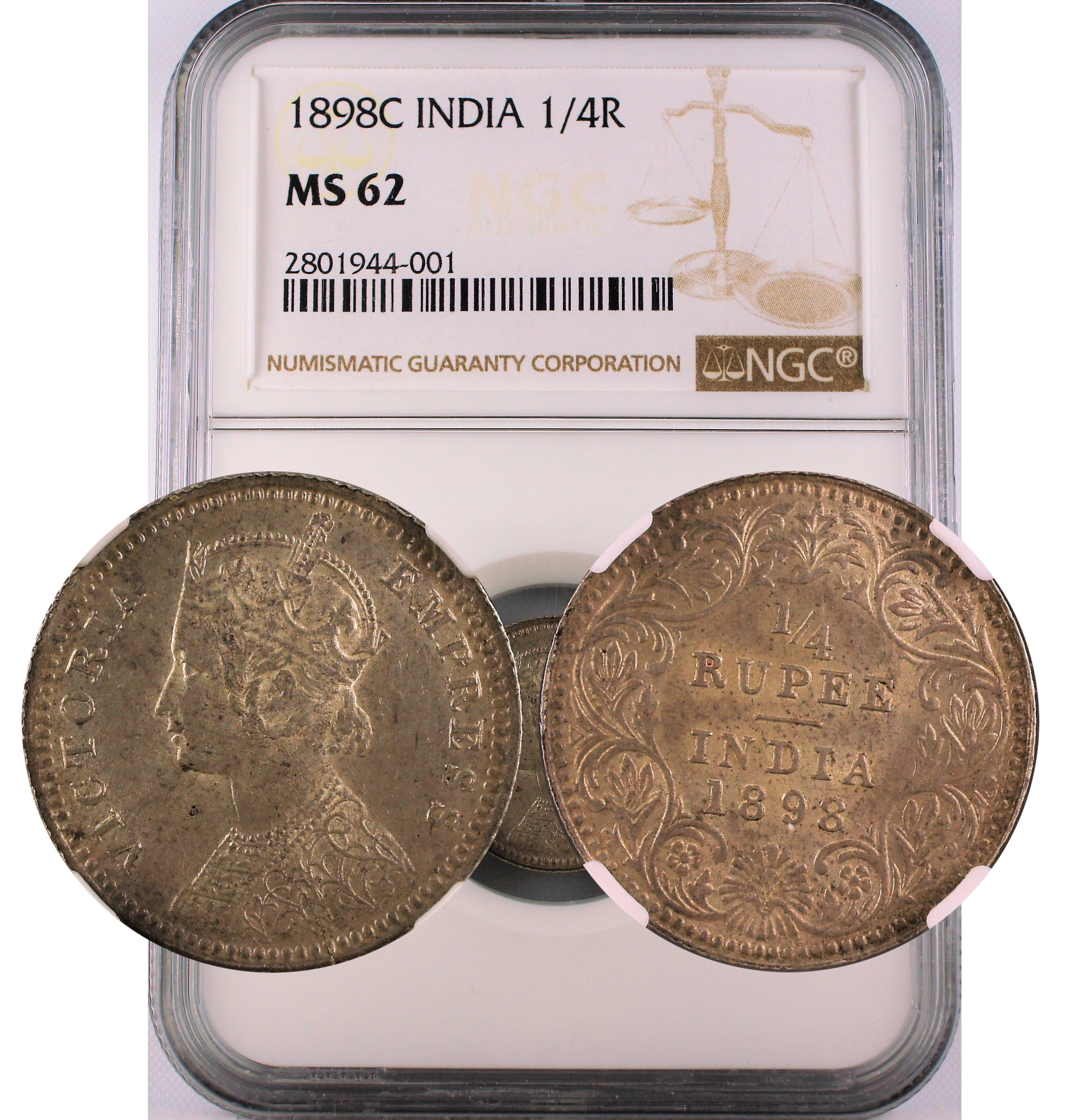 1898 C INDIA 1/4 RUPEE MS62