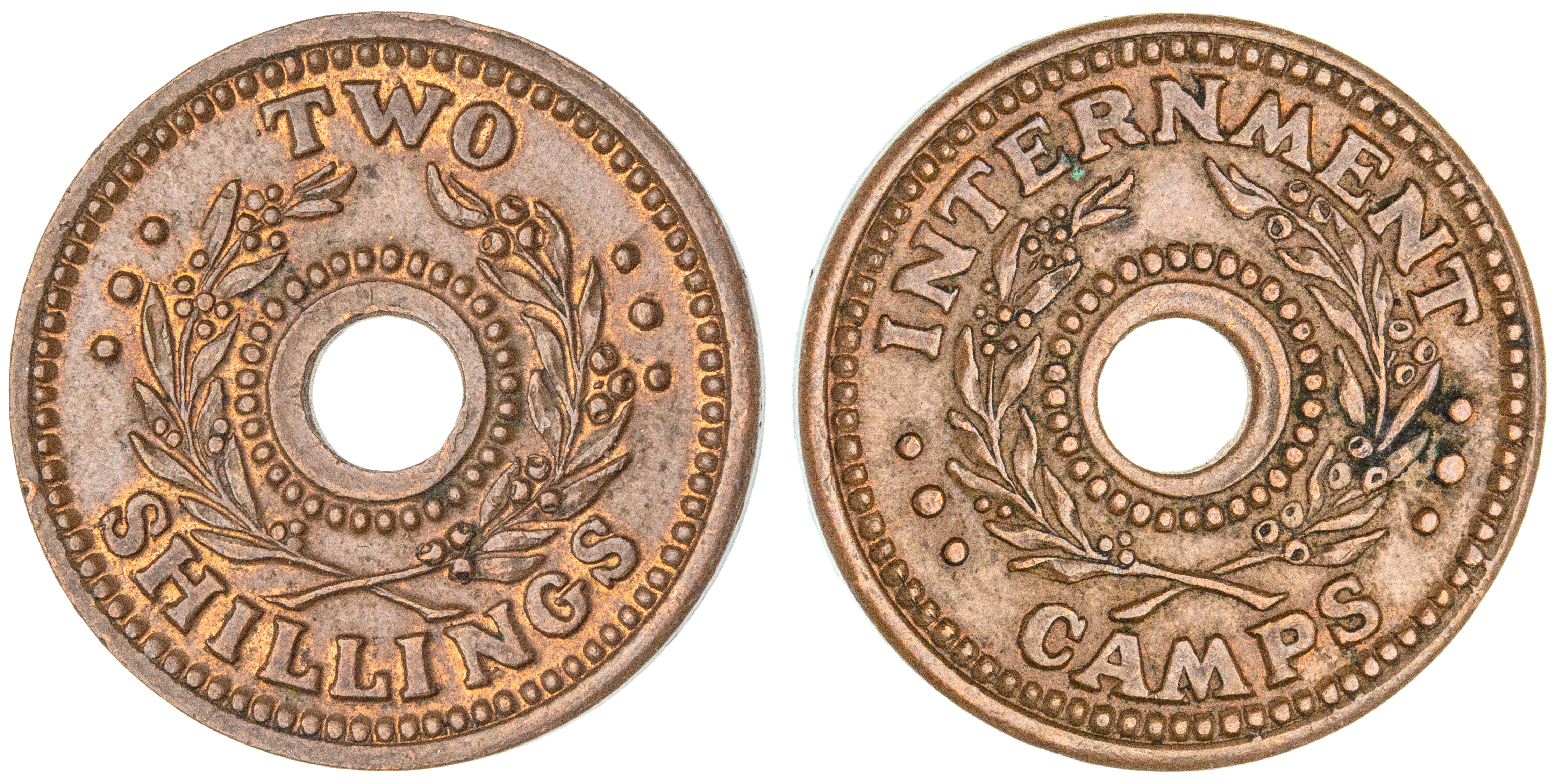 Hay Internment Camp, NSW, Two Shillings, 1943, aUNC