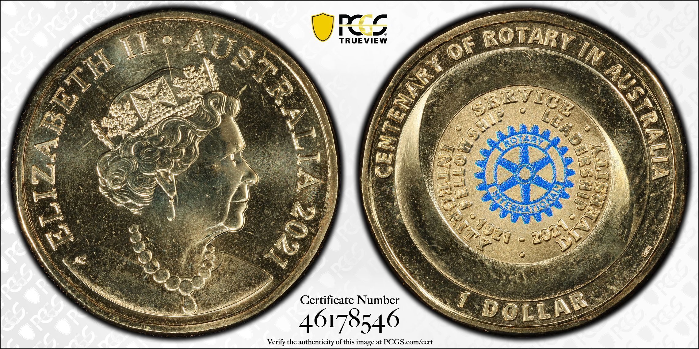 Centenary of Rotary, One Dollar, 2021, PCGS MS 68