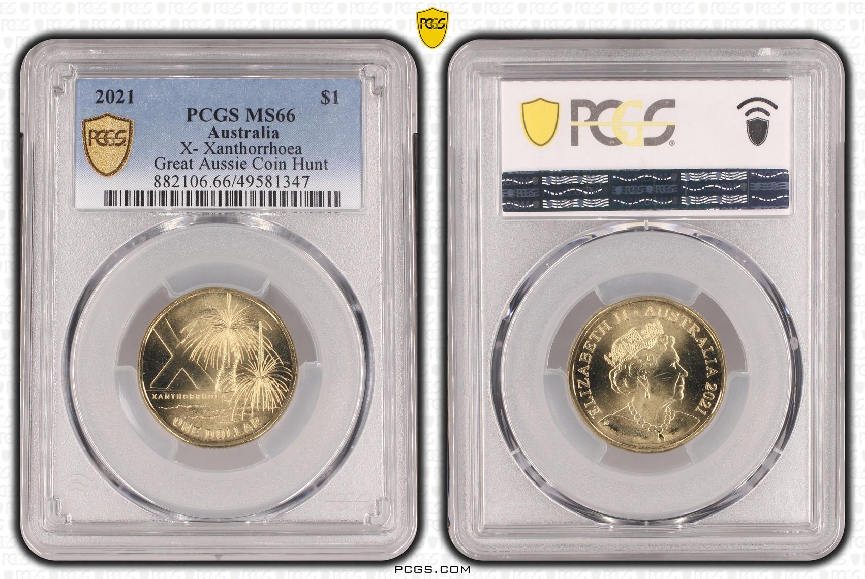 Elizabeth II, X- Xanthorrhoea Great Aussie Coin Hunt , One Dollar, 2021, PCGS MS66