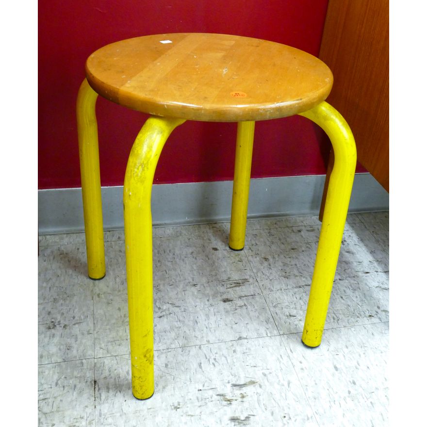 Mid Century Yellow Steel Leg Stool 17.5''x12'' - Alvar Alto style