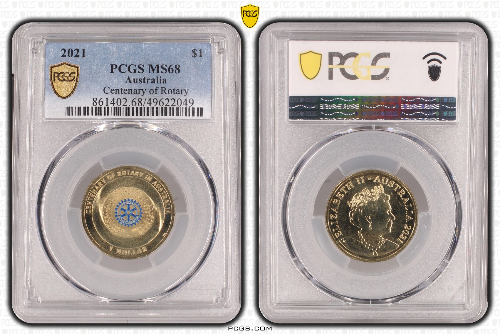 262 · Centenary of Rotary , One Dollar, 2021, PCGS MS68