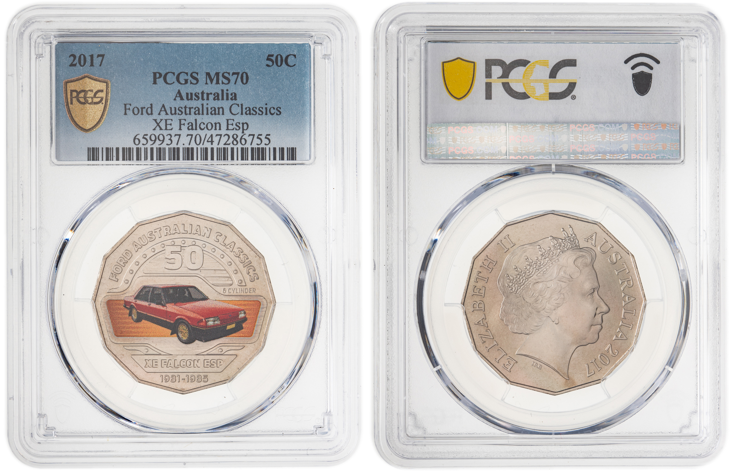 Elizabeth II, Ford Australian Classics - XE Falcon Esp, Pop 3/0, Fifty Cent, 2017, PCGS MS70