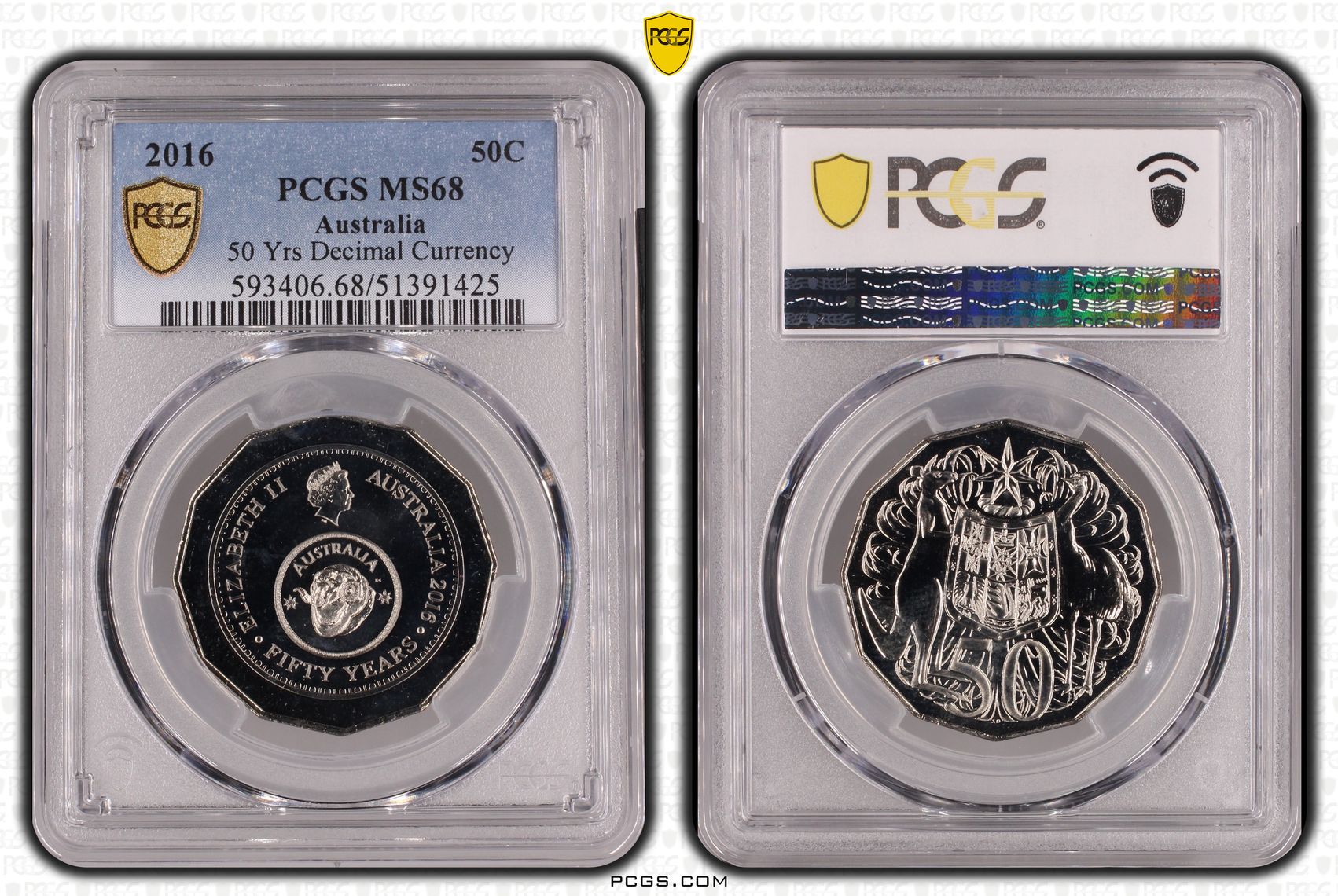 50th Ann. Decimal Currency, Fifty Cent, 2016, PCGS MS68