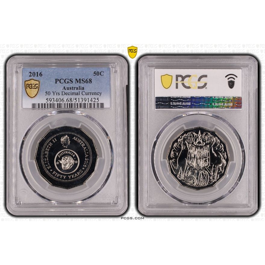 50th Ann. Decimal Currency, Fifty Cent, 2016, PCGS MS68