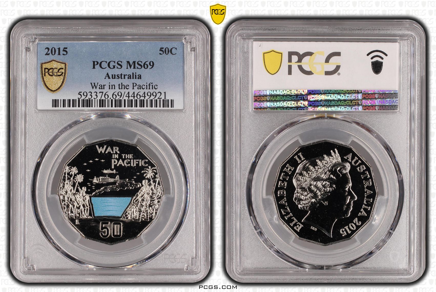 2015 Australia Fifty Cent, 50c War in the Pacific PCGS - MS69 POP 17/0 -921