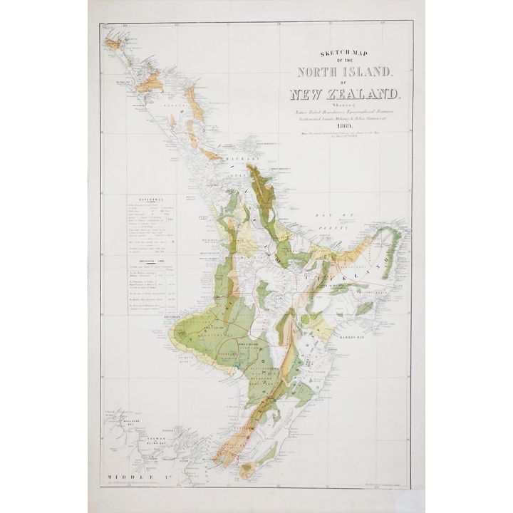 PALIN, T.W., Sketch Map of the North Island of New Zealand