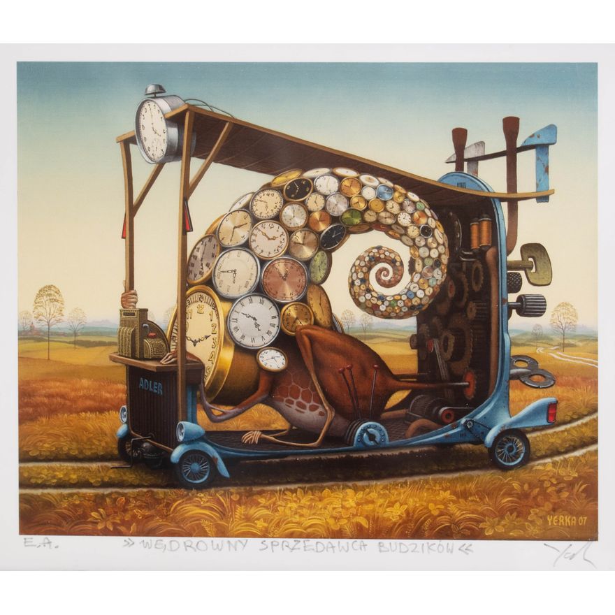 Jacek Yerka | Wędrowny sprzedawca budzików