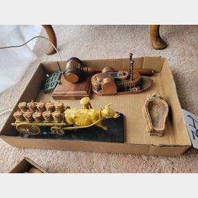 Antique Scotty Pipe Stand, Boat Bank and Oriental Cow Cart