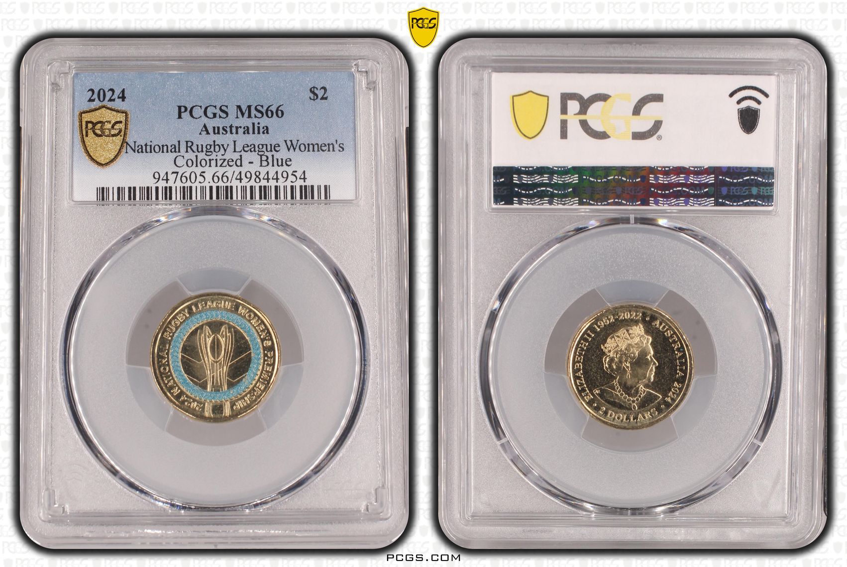 National Rugby League Women's Colorized - Blue, Two Dollar, 2024, PCGS MS66