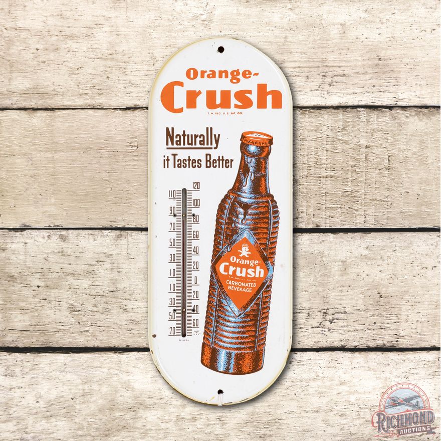 Orange-Crush w/ Bottle Metal Thermometer TAC 8.25