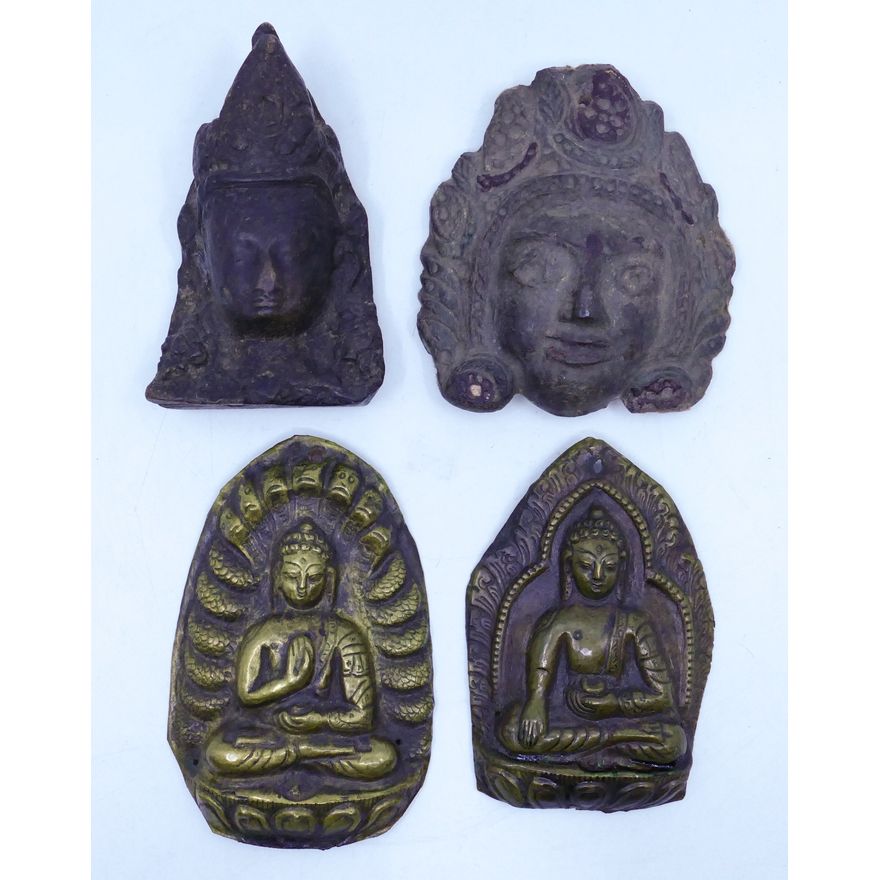 4pc Old Tibetan Clay and Brass Buddhist Reliefs 3.5'' to 4''