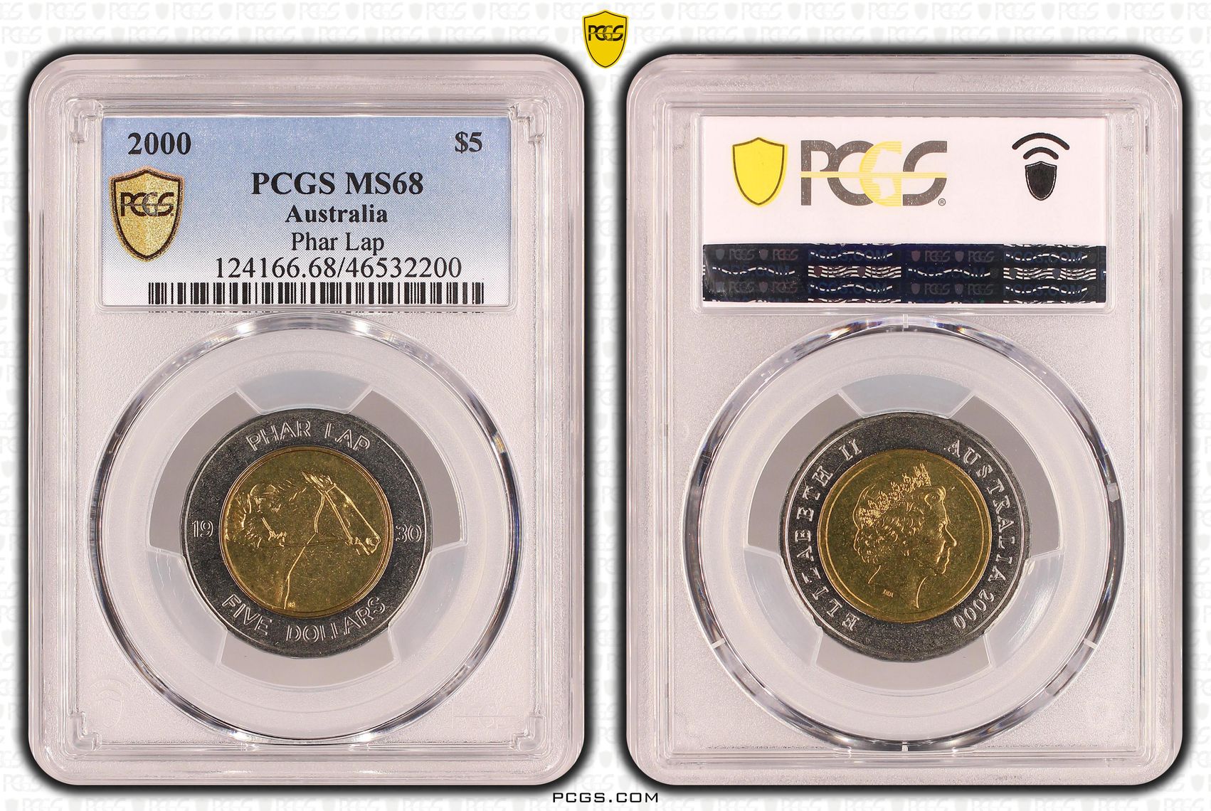 Elizabeth II, Phar Lap, POP 4/0, Five Dollar, 2000, PCGS MS 68