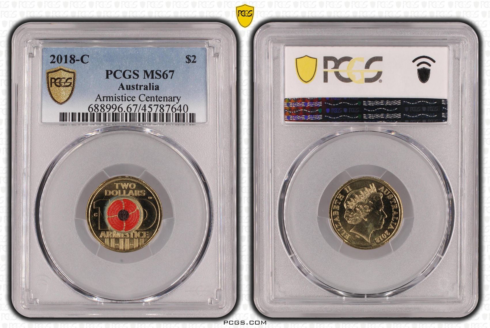 Elizabeth II, Armistice Centenary, Two Dollar, 2018-C, PCGS MS67