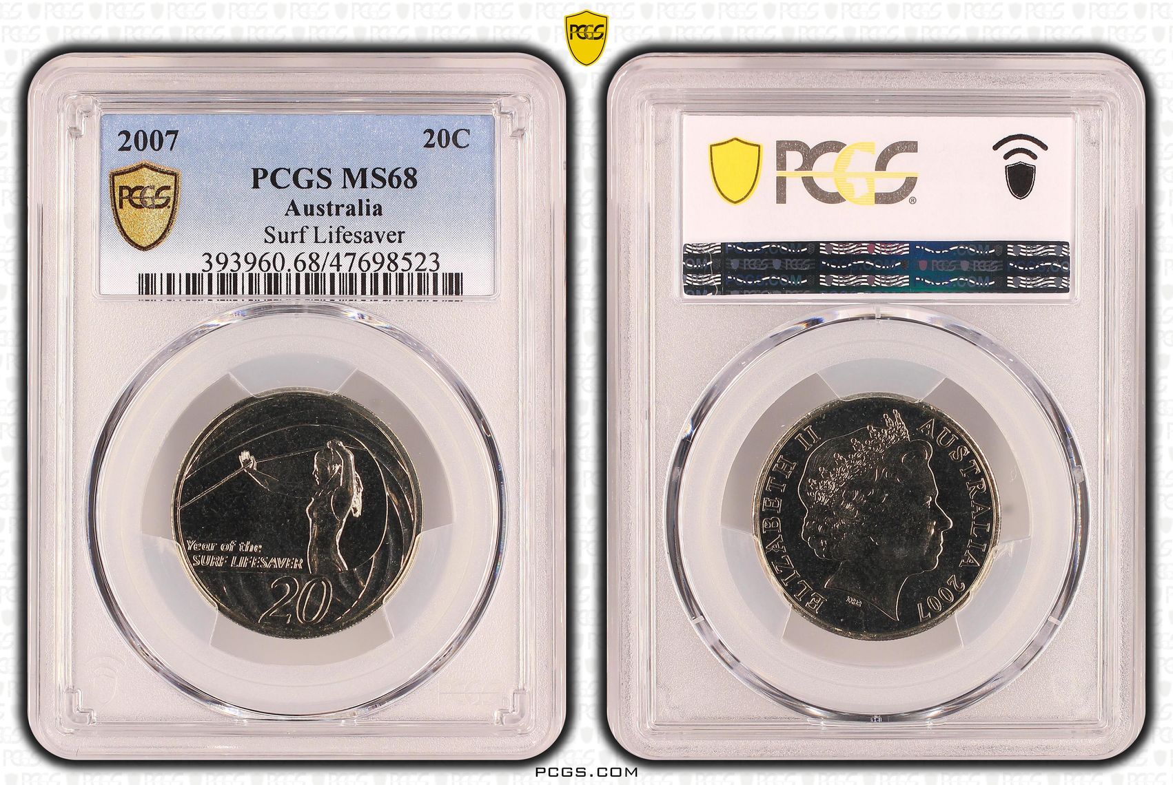 Elizabeth II, Surf Lifesaver, Twenty Cent, 2007, PCGS MS68