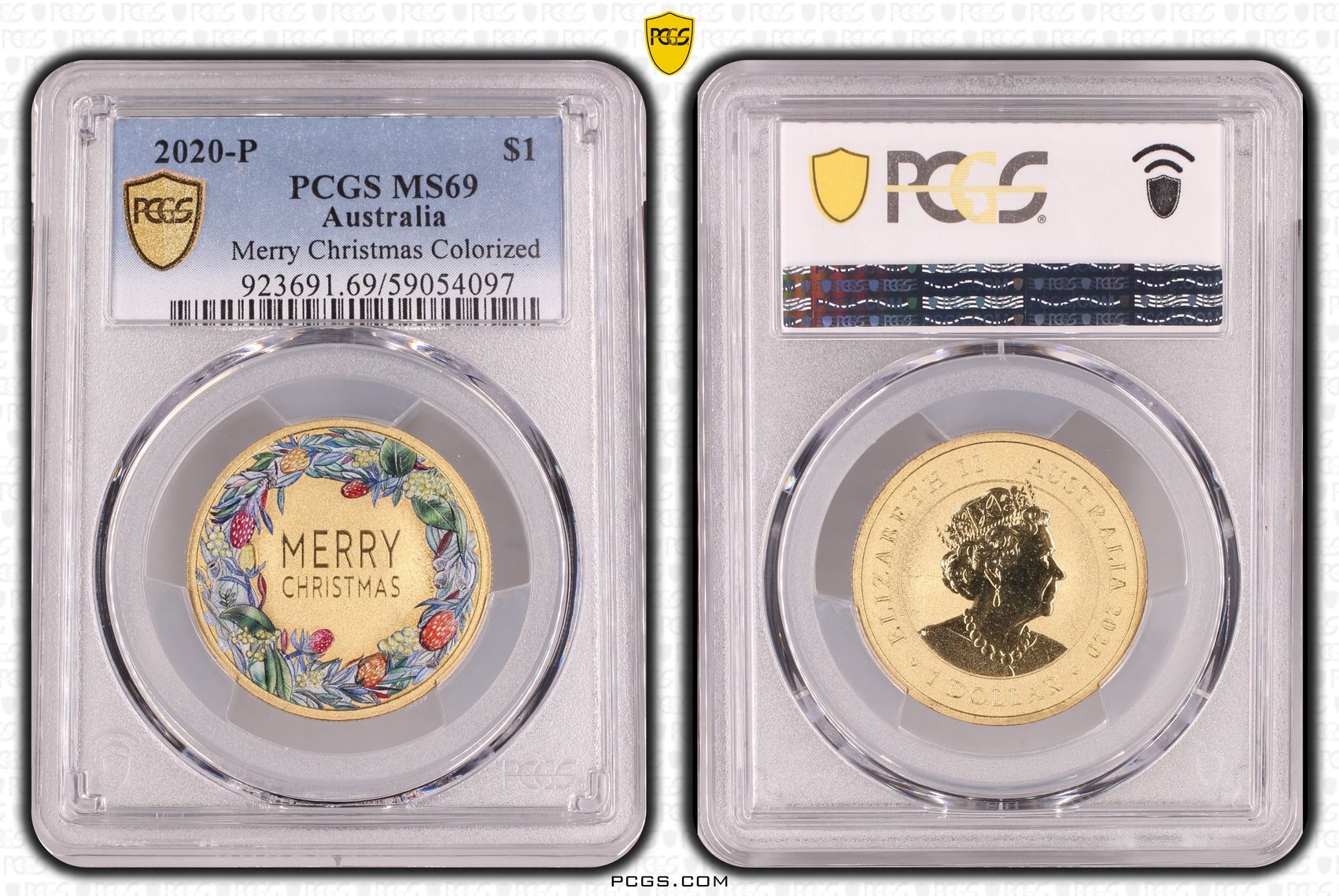 Merry Christmas Colorized, One Dollar, 2020-P, PCGS MS69