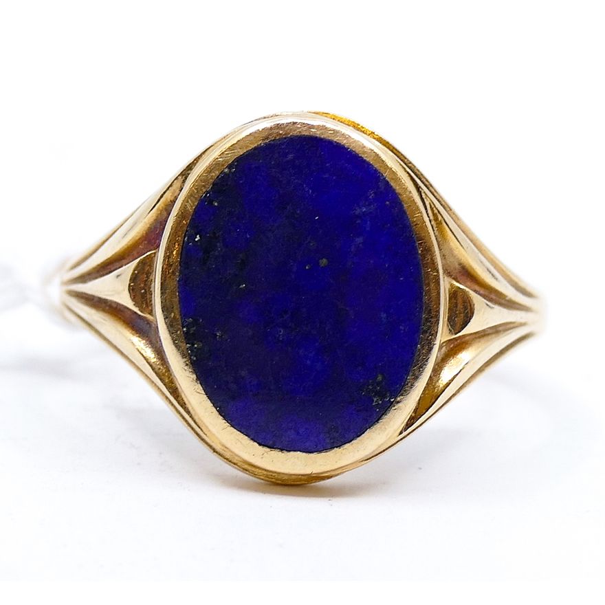 Men's 14k Deco Lapis Ring Size 9.5 - 8 Grams