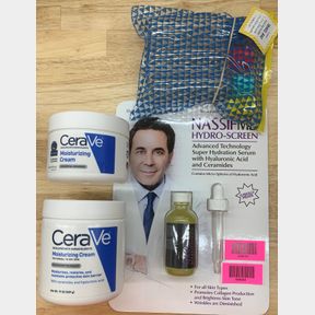 (2) CERAVE CREAM , 1 NASSIFMD HYDRO SCREEN & TRAVEL COSMETIC BOTTLES