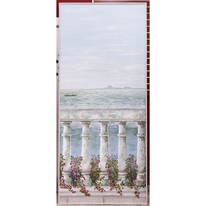 Large Venetian Lagoon Scene Oil Painting- 91x39.5''