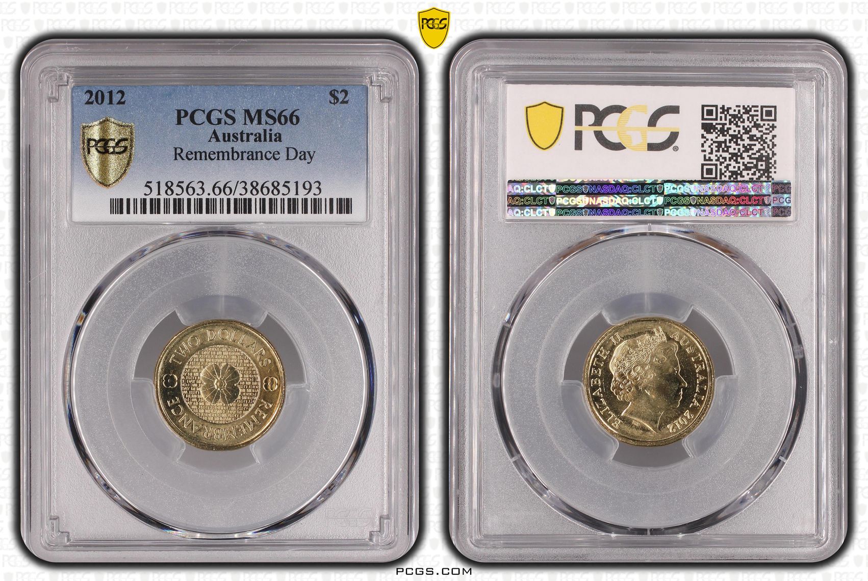 Elizabeth II, Remembrance Day, Two Dollar, 2012, PCGS MS 66
