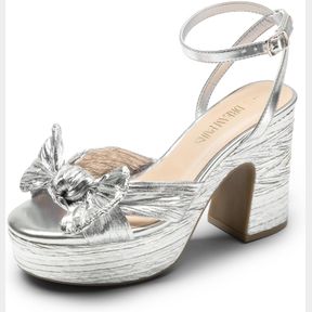 DREAM PAIRS WOMEN'S CHUNKY PLATFORM HEELS SANDALS PLEATED BOW KNOT ANKLE BUCKLE STRAP HEELED SANDALS OPEN TOE COMFORTABLE WEDDING