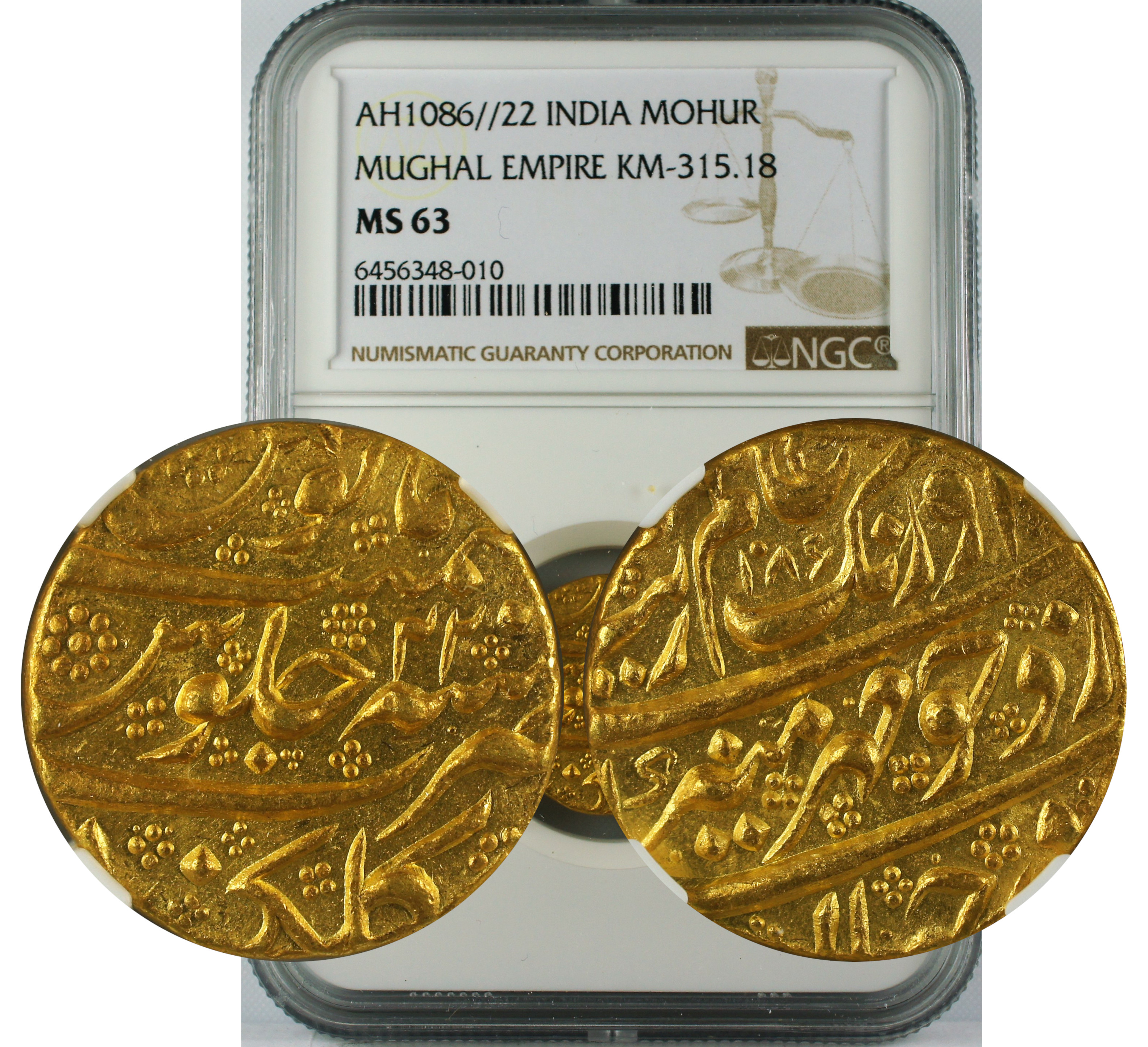 AH 1086//22 INDIA MOHUR MUGHAL KM-315.18 MS63