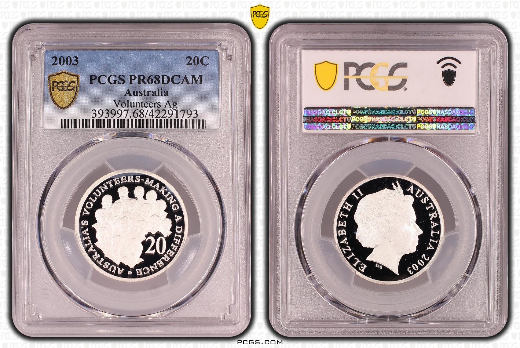 Elizabeth II, Volunteers Ag, Twenty Cent, 2003, PCGS PR68DCAM