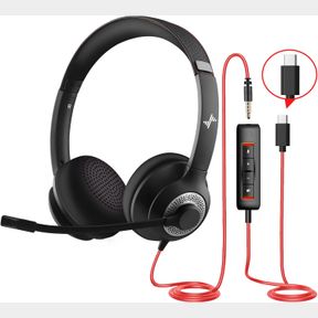 JIAMQISHI USB HEADSET WITH MICROPHONE FOR PC, ON-EAR COMPUTER LAPTOP HEADPHONES WITH NOISE CANCELLING MIC IN-LINE CONTROL FOR HOME