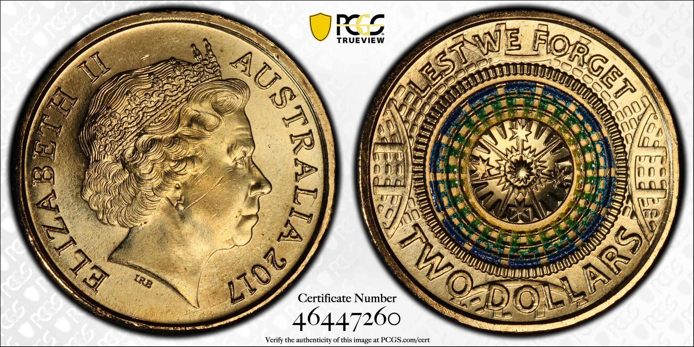 Lest We Forget Colorized, Two Dollar, 2017, PCGS MS67