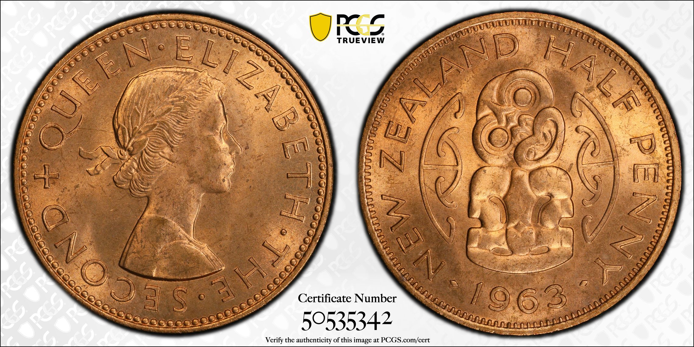 New Zealand , Halfpenny, 1963, PCGS MS64RD