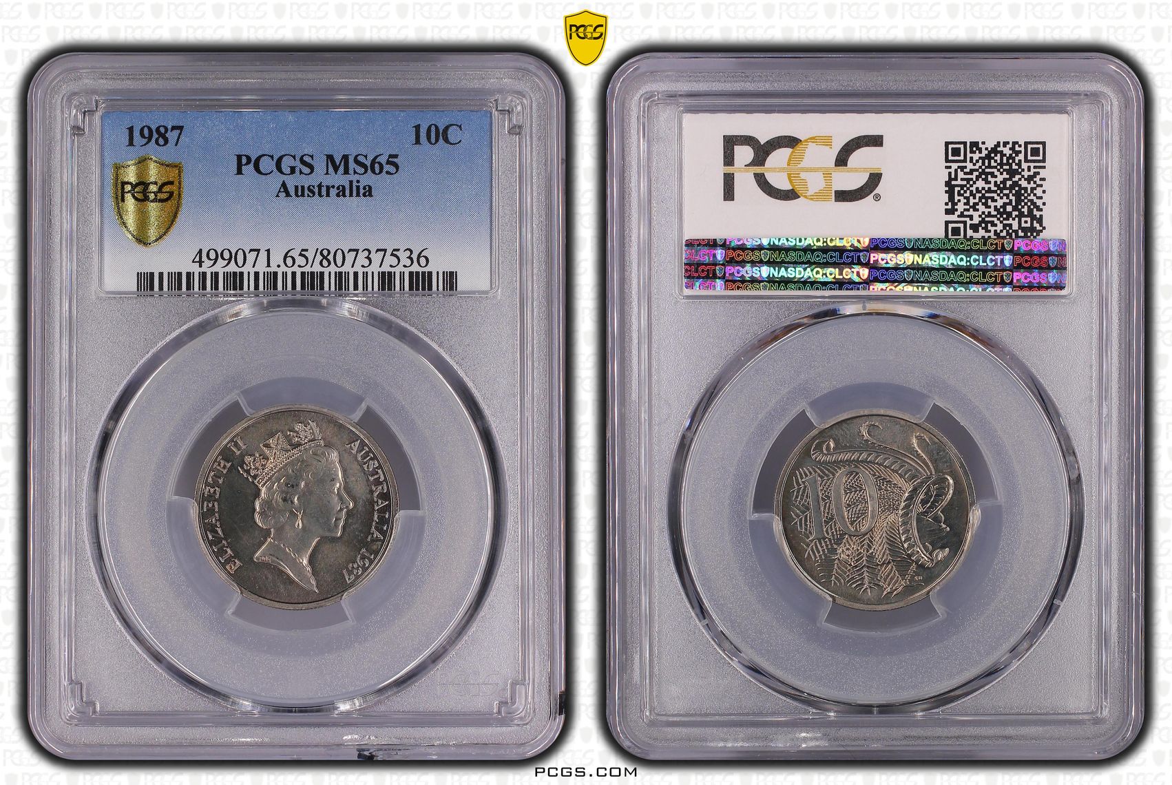Elizabeth II, Ten Cent, 1987, PCGS MS65