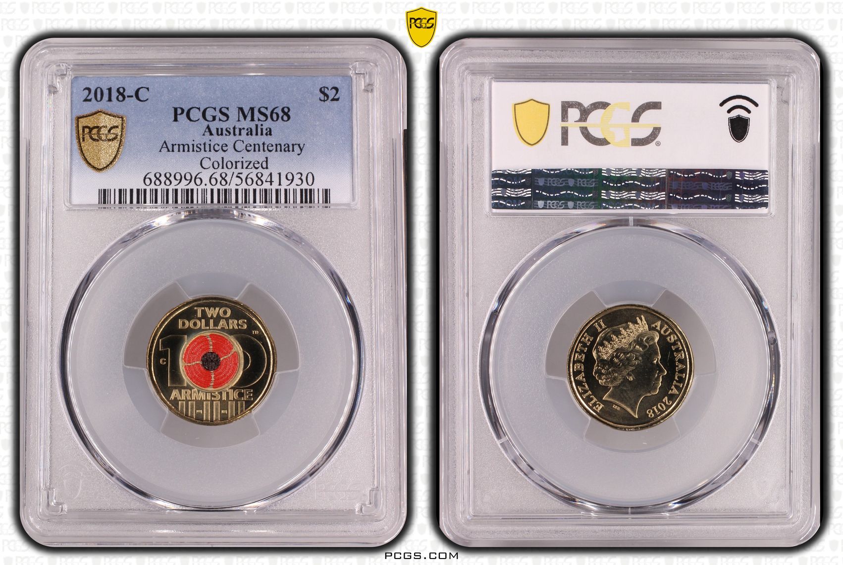 402 · Armistice Centenary Colourised, Two Dollar, 2018-C,  MS68