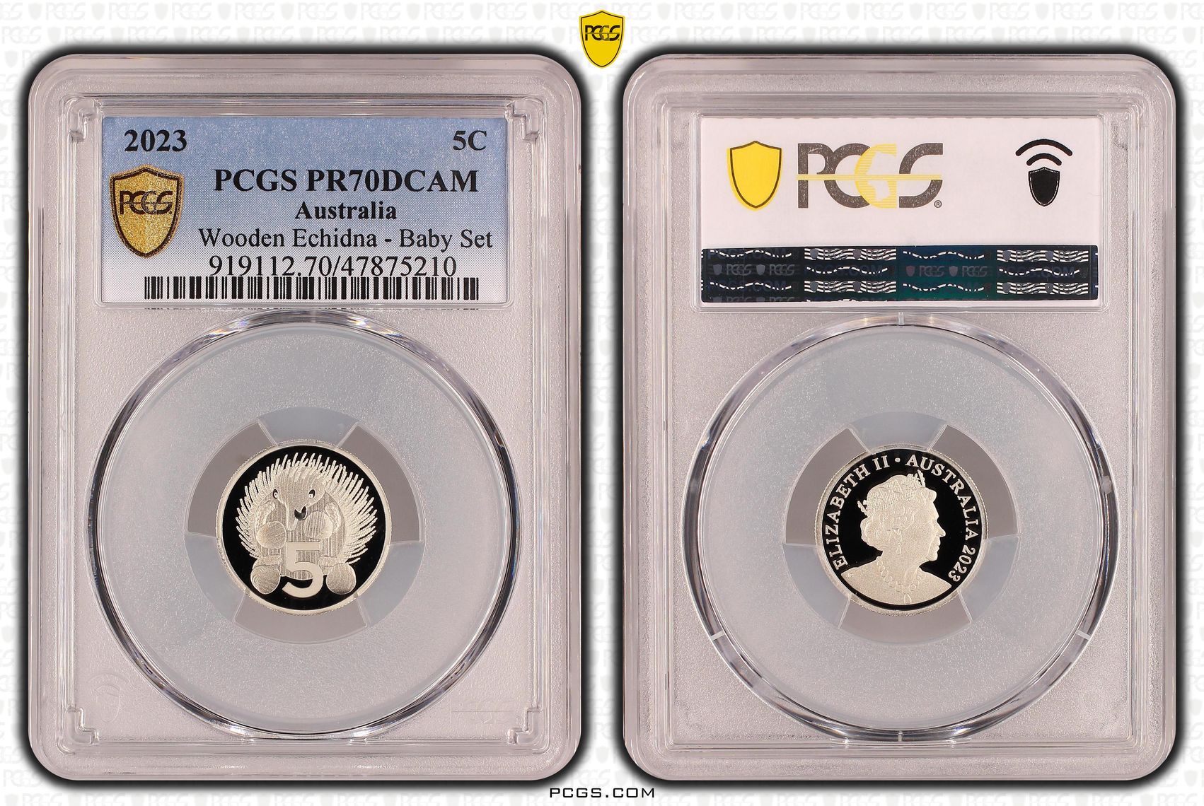 Wooden Echidna - Baby Set, Five Cent, 2023, PCGS PR70DCAM