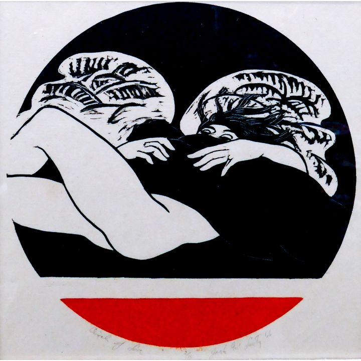 Jack McLarty 'Circle of Love' Woodcut Framed- 16x15''