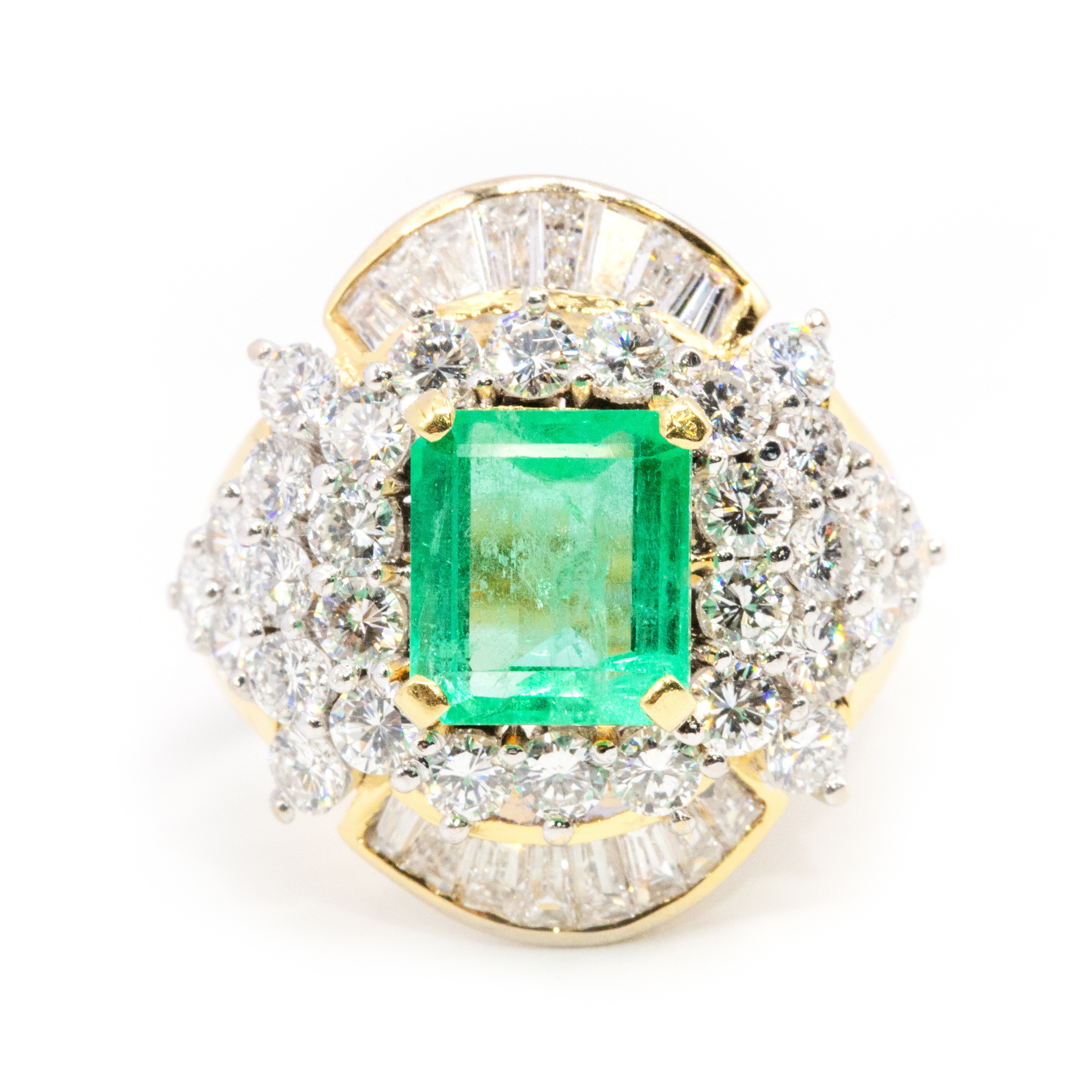 2.28 Carat Emerald & 2.0 Carat Diamond Cluster Ring