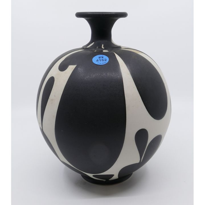 Sam Scott Black & White Porcelain Bottleneck Vase- 9.5''