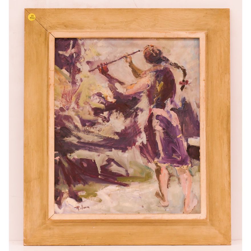 ''Abstract Flautist'' Oil on Board Signed R.Horn. Framed Measurements 24x21''