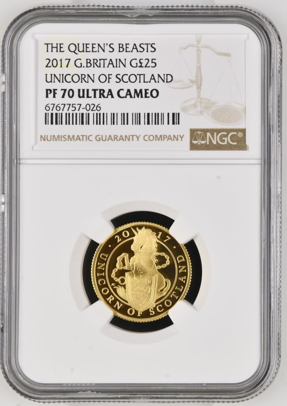 2017 Gold 25 Pounds (1/4 oz.) Unicorn of Scotland Proof NGC