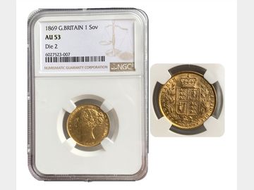 1869 VICTORIA SHIELD SOVEREIGN AU53