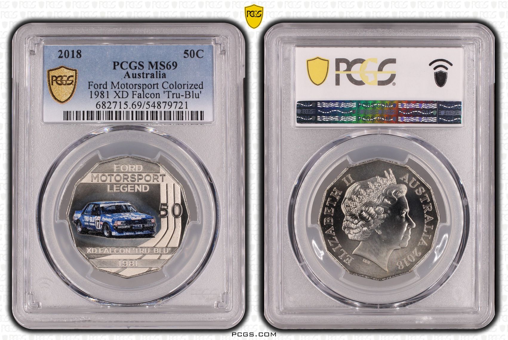 Ford Motorsport Colorized 1981 XD Falcon 'Tru-Blu', Fifty Cent, 2018, PCGS MS69